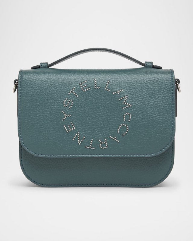 Studded Logo Grainy Vegan Leather Top-Handle Bag